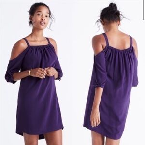 Madewell - Purple Silk Cold Shoulder Shift Dress